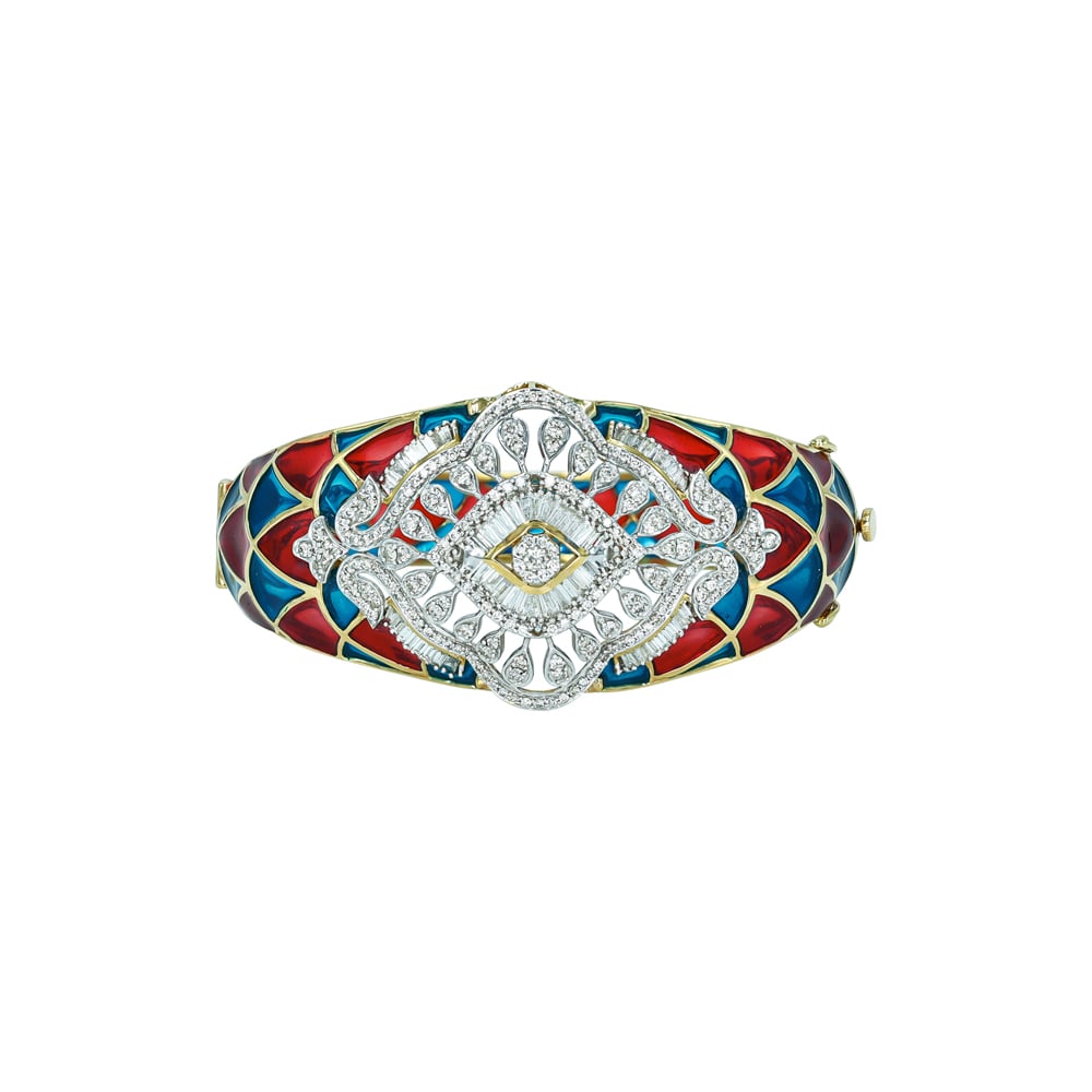 Red and Blue Enamel Bracelet with Full-Cut Diamonds